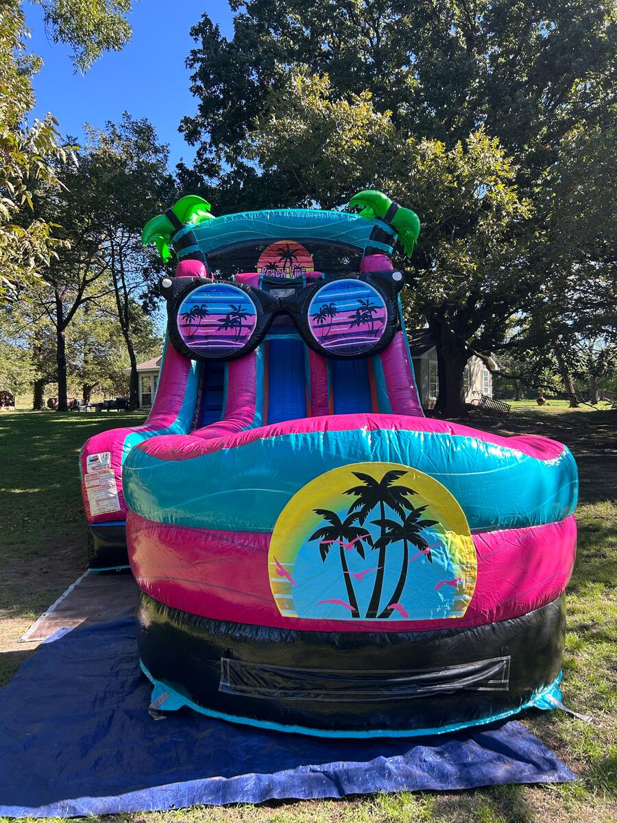 Beach Vibes water slide rental set up at a Pottsboro-area party in Texas