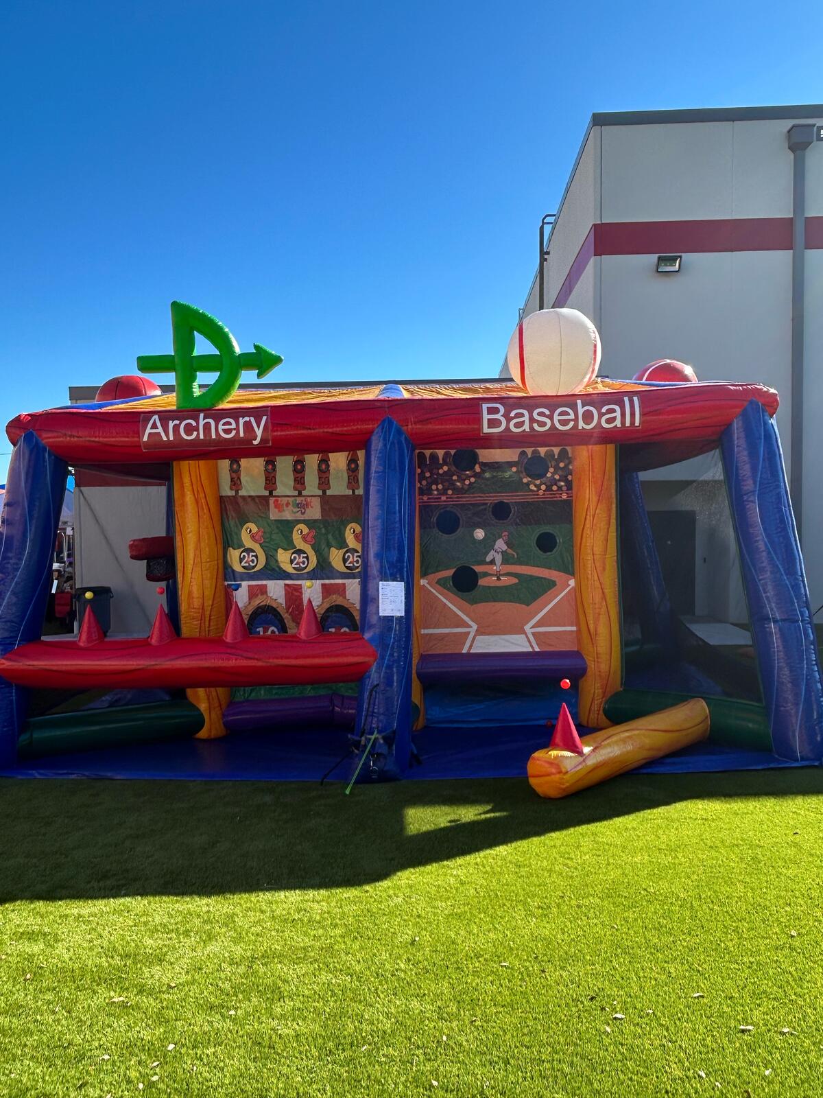 Field House 6 carnival game with archery and baseball sides set up in Melissa, TX